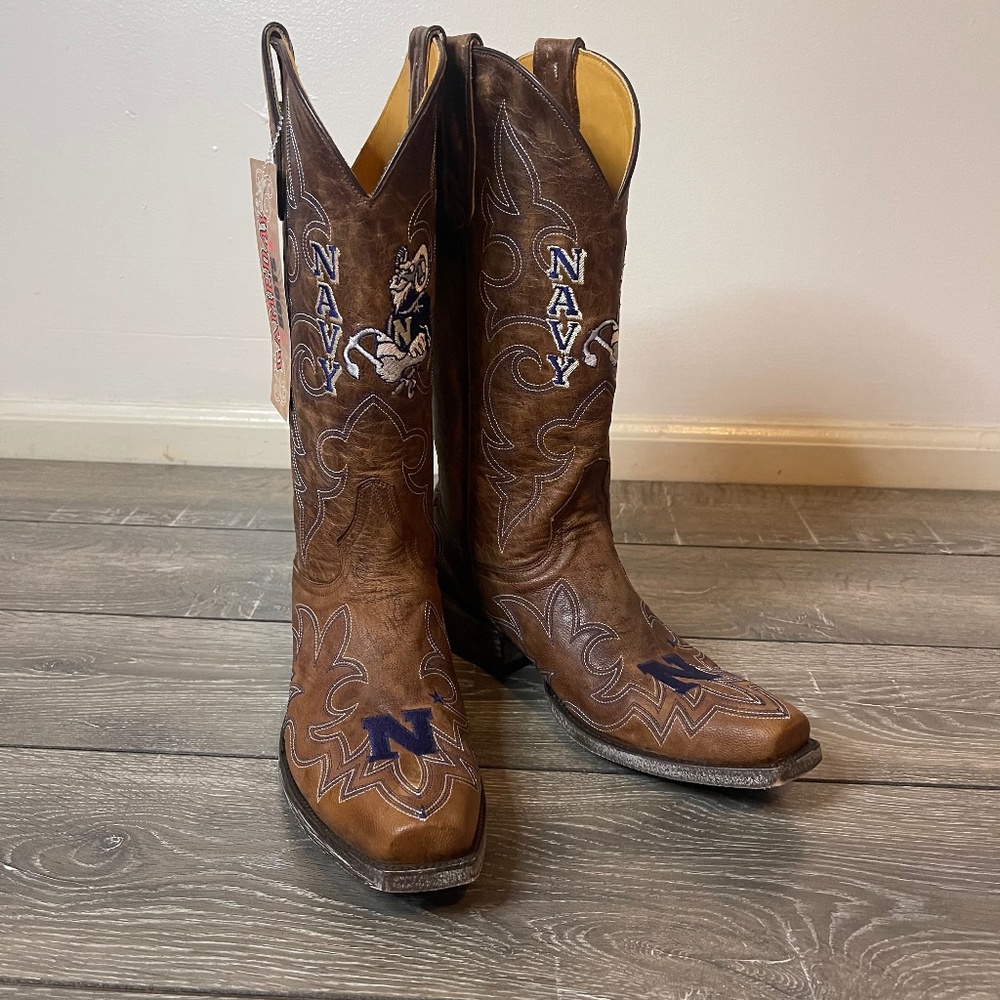 NEW Gameday Boots Navy Distressed Brown Cowboy Boots Men's Size 8.5 NWT
